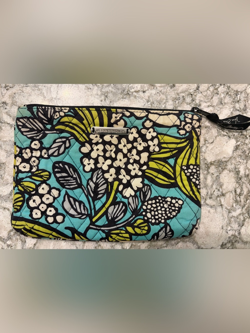 Vera Bradley Quilted Cosmetic Pouch in Teal, Lime & Cream